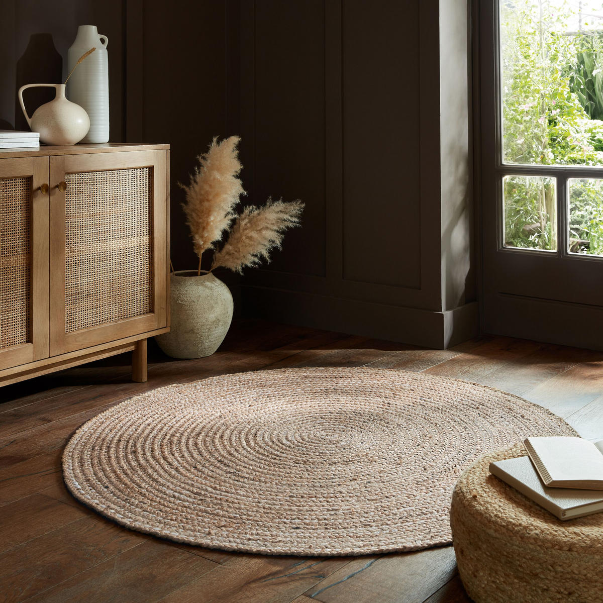 TEPPICH Jute in Naturtönen, handgewebt EDEN, Braun 133x133 cm - Braun, Naturmaterialien (133/133cm) - KADIMA DESIGN