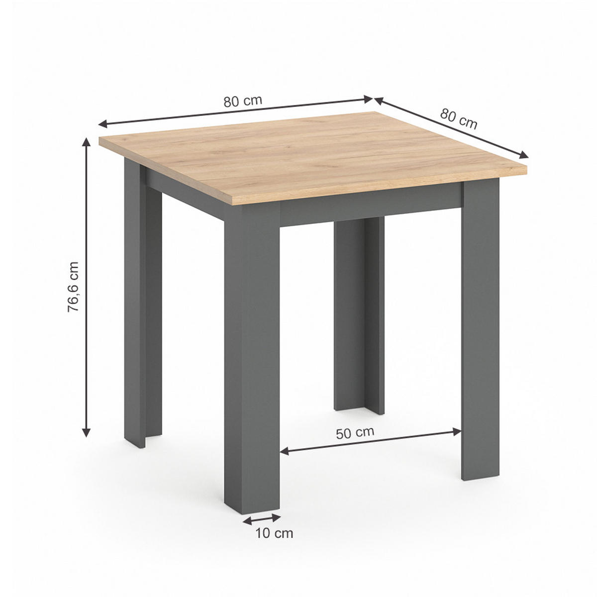 ESSTISCH Karlos Goldkraft Eiche 80 x 80 cm - Eiche Wotan, Holzwerkstoff (80/80/76.6cm) - Vicco