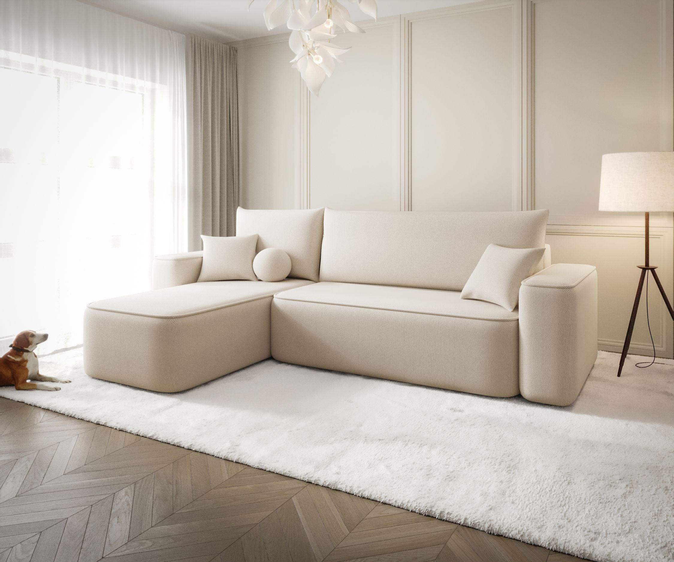 ECKSOFA mit Schlaffunktion SENNO Curio 09 Links - Ecru, Textil (250/150cm) - Bedante