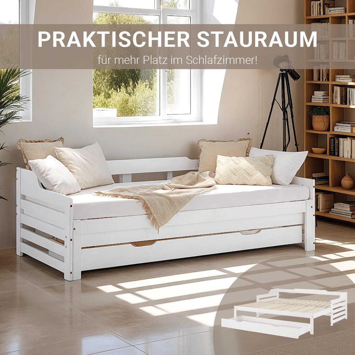 AUSZIEHBETT 90/200 cm Weiß - Weiß, Holz (90/200cm) - Homestyle4u