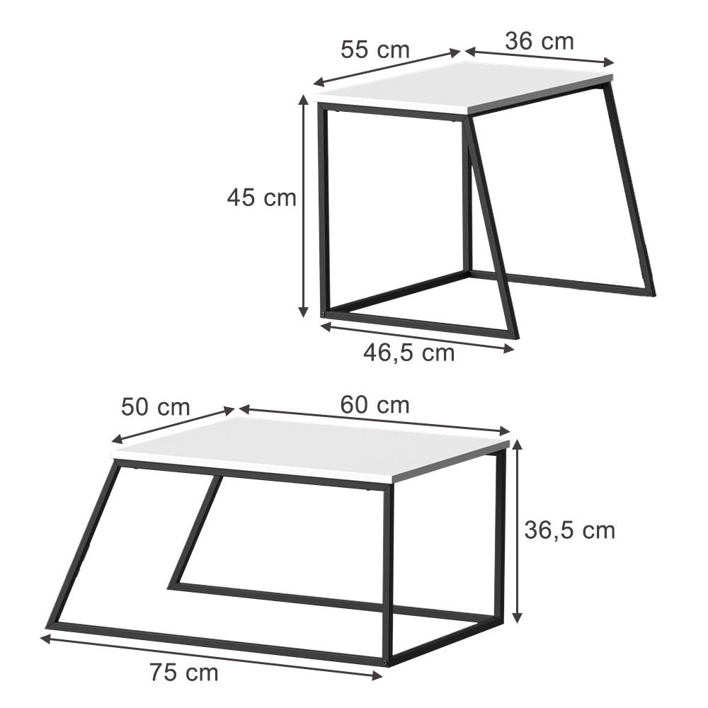 COUCHTISCH-SET Myra Weiß/Schwarz 60 x 50 cm 2 Teile - Weiß, Holzwerkstoff (50/60/38cm) - Vicco
