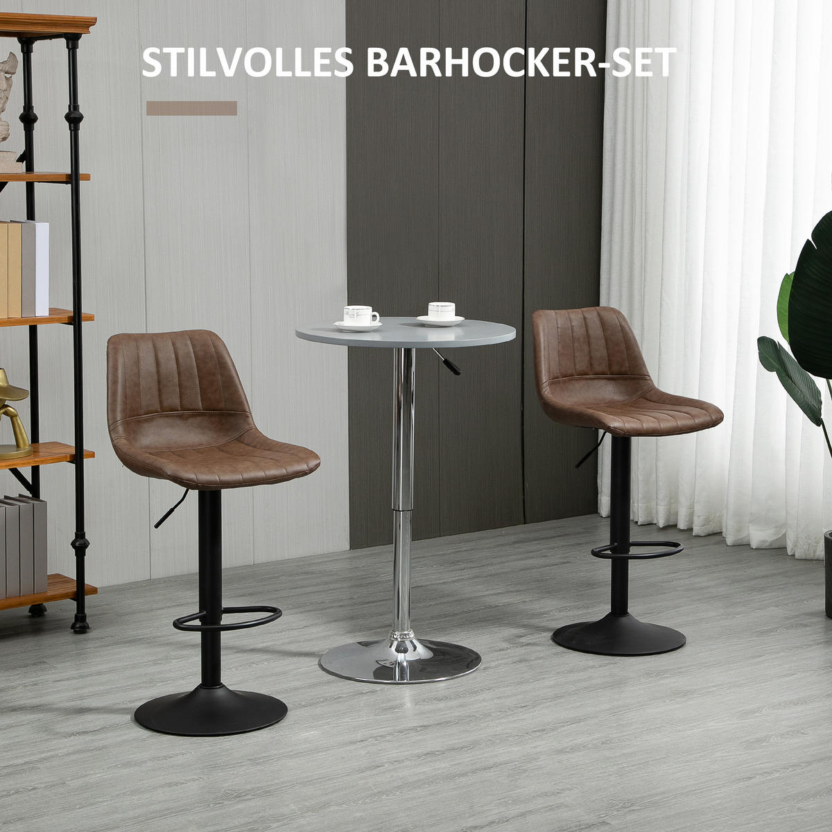 BARHOCKER, Kunstleder, Stahl, Braun - Braun, Kunststoff (49.5/111/43cm) - HOMCOM