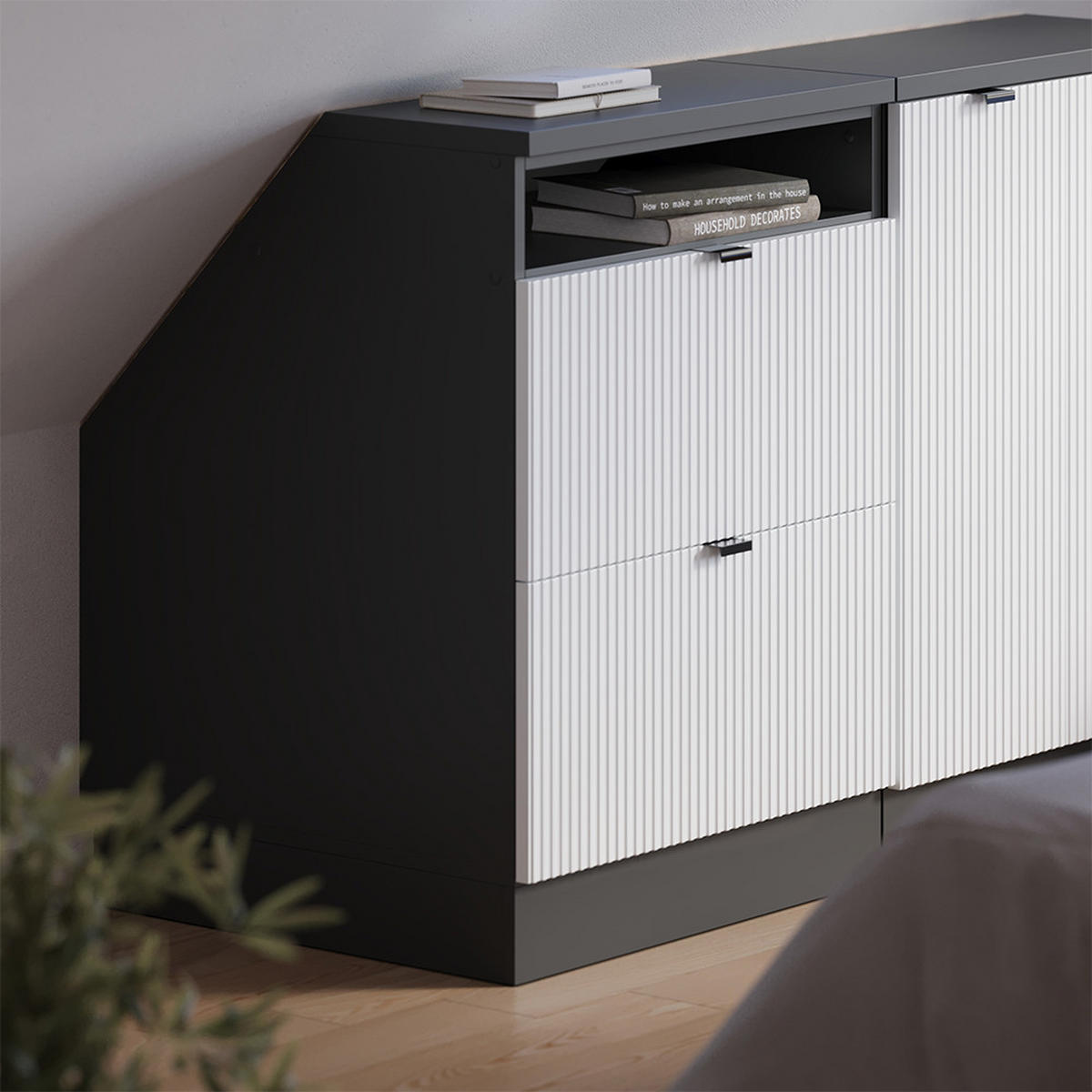 ORMARIĆ ZA KOSI KROV S LADICAMA Rion Bijeli grebeni 60 x 81.6 cm s 2 ladice, korpus ormara dubine 60 cm - bijela/antracit, drvni materijal (60/83.8/60cm) - Vicco
