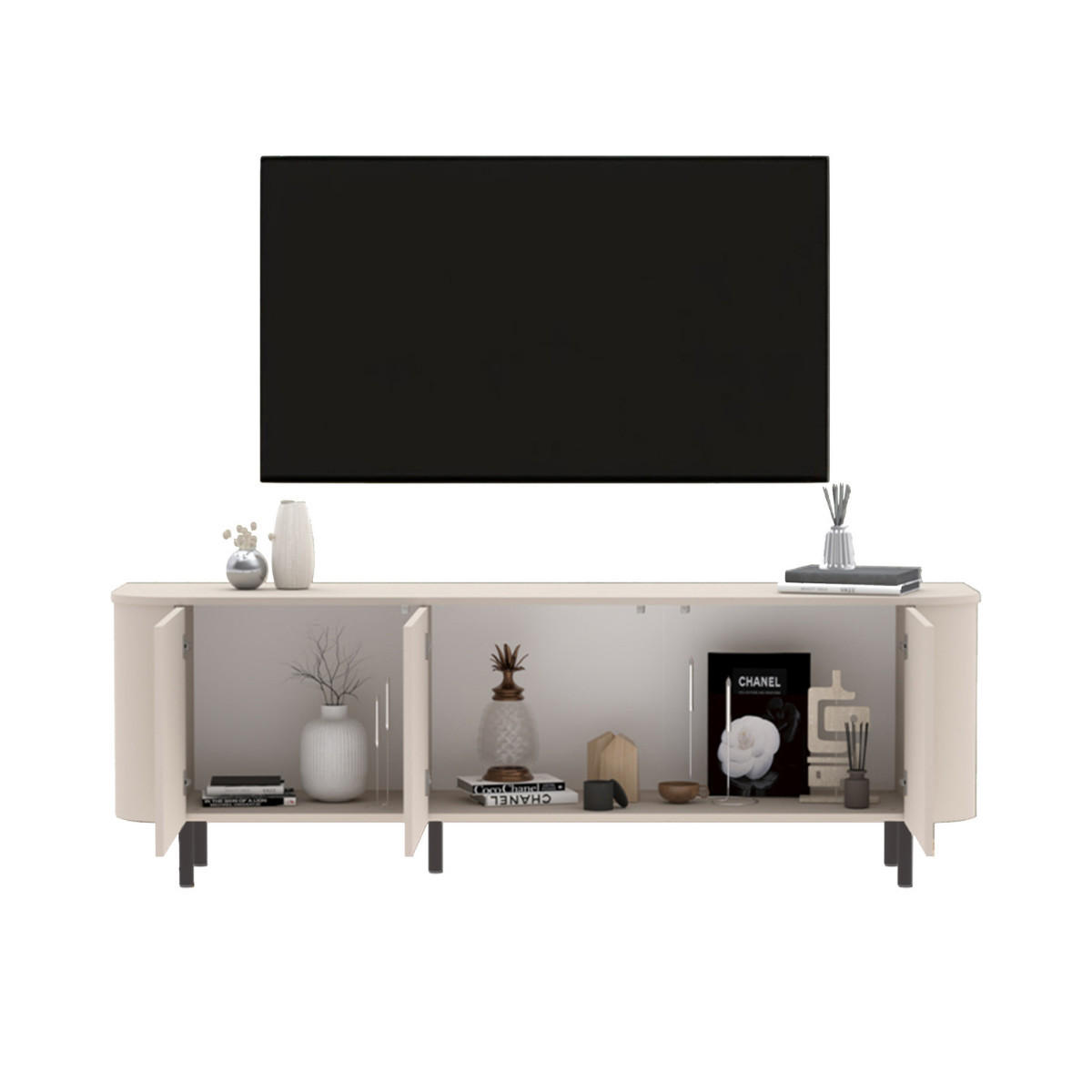 TV-MÖBEL 3 Türen abgerundete Kanten Kaschmir 180,2/42/60,2 cm - Beige, Holzwerkstoff (42/60.2/180.2cm) - Calicosy