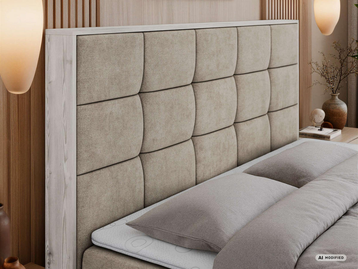 BOXSPRINGOVÁ POSTEĽ ALNOR 200/200 Sivobéžová Štruktúrovaná látka - Topper T25 - H3 (stredne tvrdý) - čierna/sivobéžová, textil/plast (200/200cm) - MKS