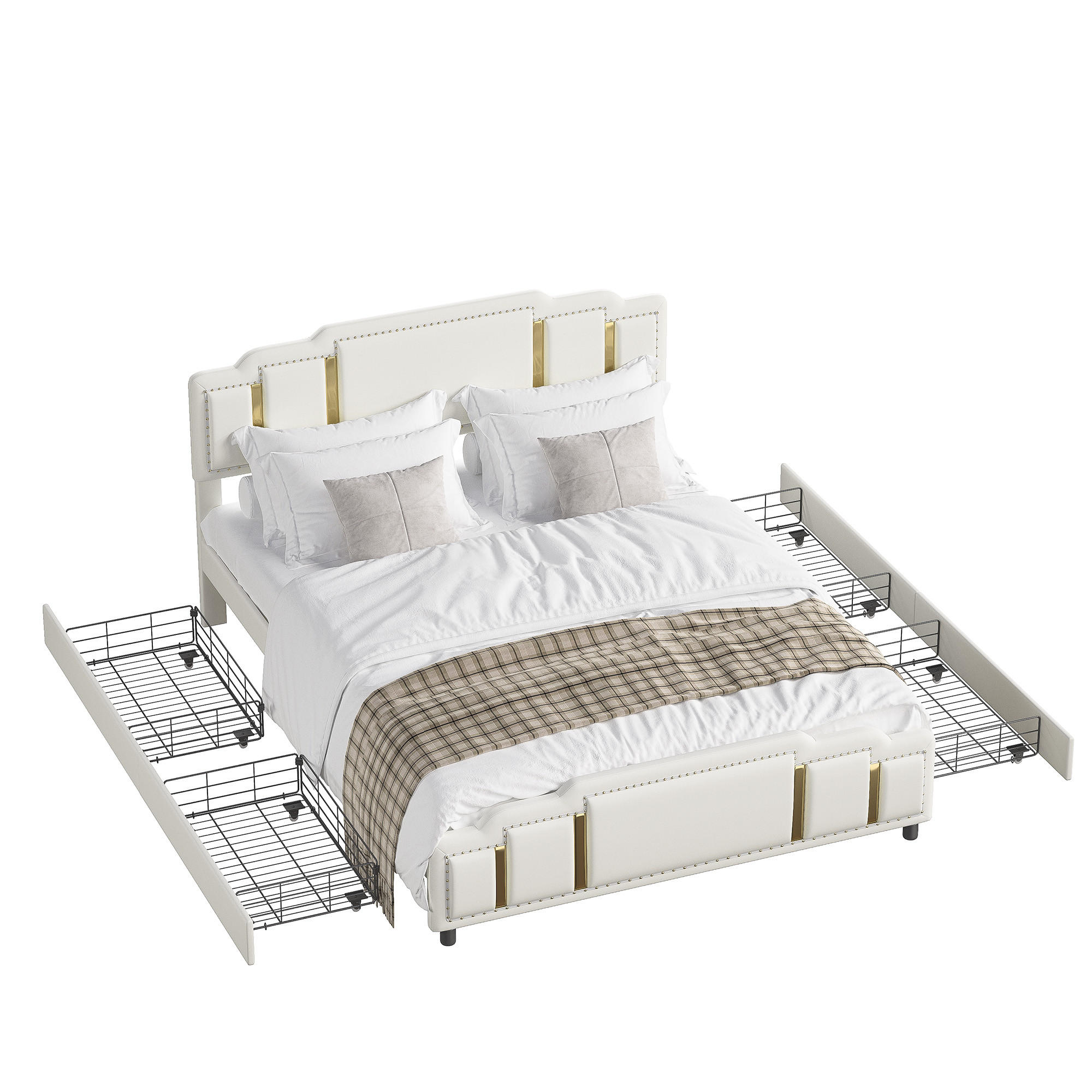 POLSTERBETT 160/200 cm Beige mit 2 Schubladen und LED-Ambientebeleuchtung - Beige, Textil (160/200cm) - Oxeza
