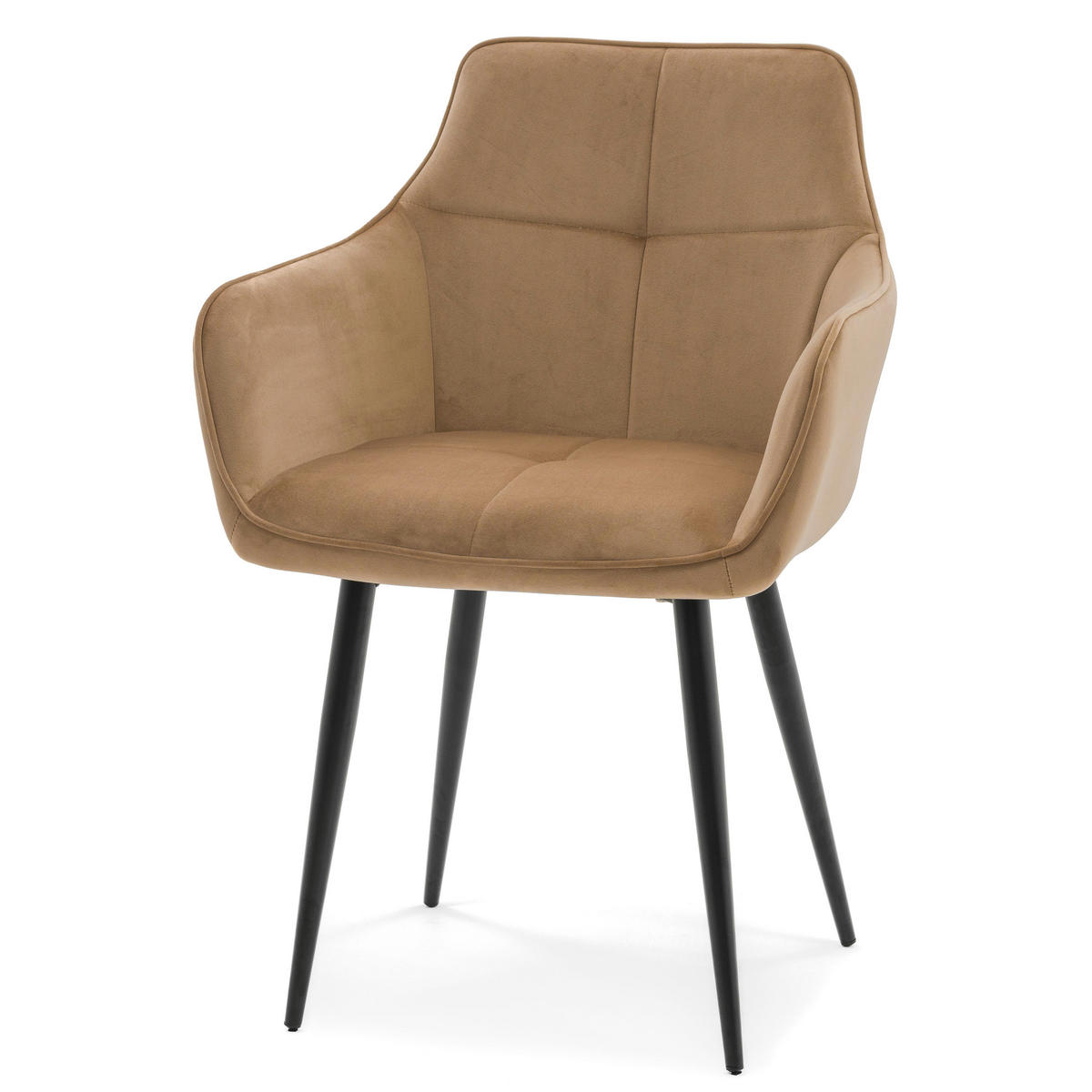 STUHL QUATTRO gepolstert mit Steppung - beige - Samt Velours - Beige/Schwarz, Textil/Metall (58/88/58cm) - NEW HOME