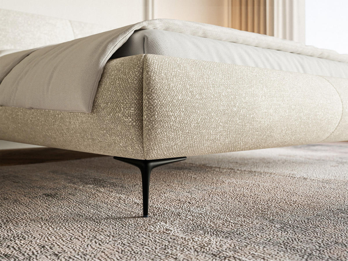 POLSTERBETT Ovalle Beige mit schwarzen Metallbeinen und Bettkasten 140 cm - Beige/Schwarz, Textil/Metall (140/200cm) - Selsey