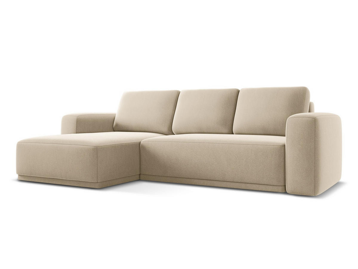 ECKSOFA mit Schlaffunktion Samt Stoff Beige - Beige/Creme, Kunststoff/Textil (258/160cm) - Makamii