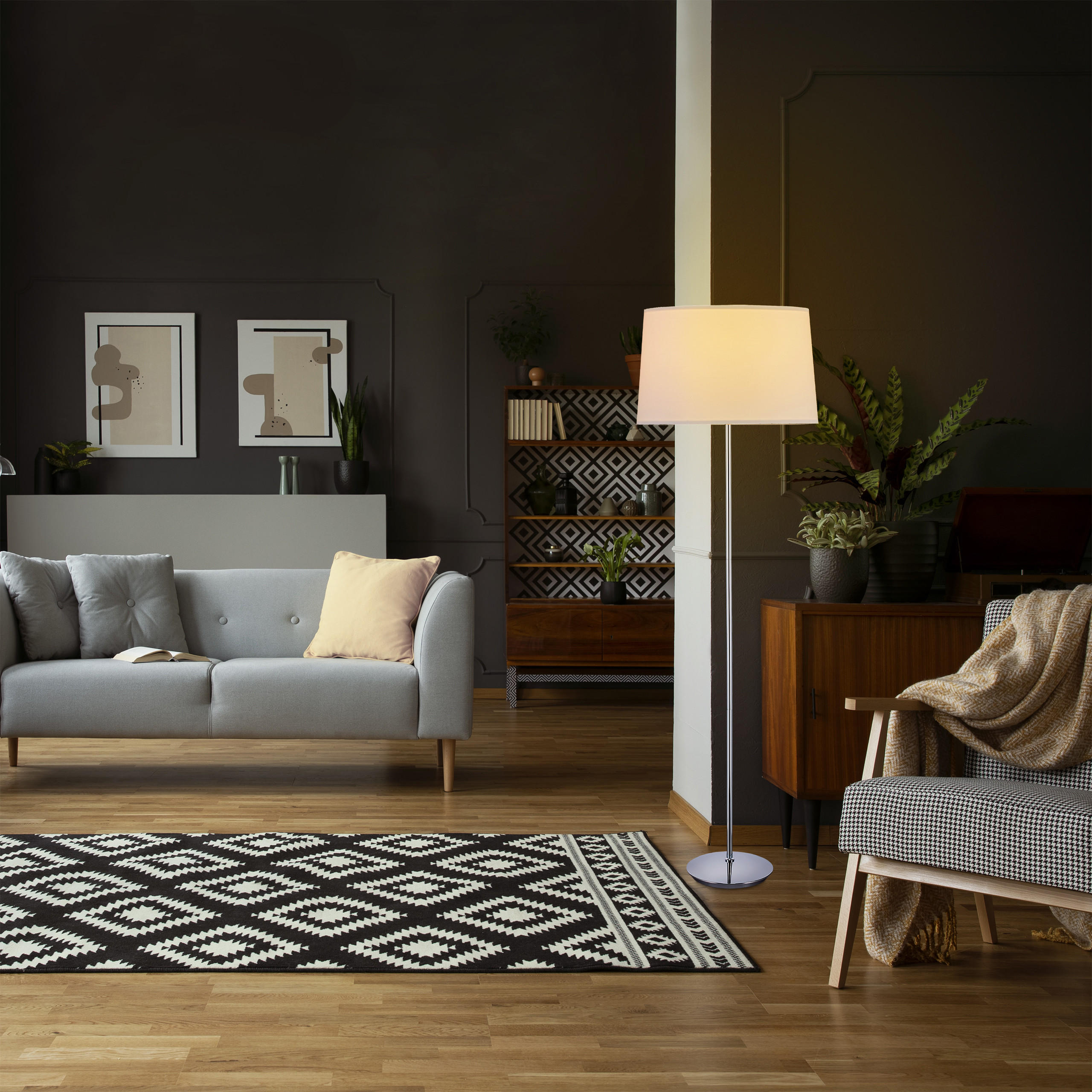 STEHLAMPE - Silberfarben, Kunststoff/Textil (40/40/148.5cm) - Relaxdays