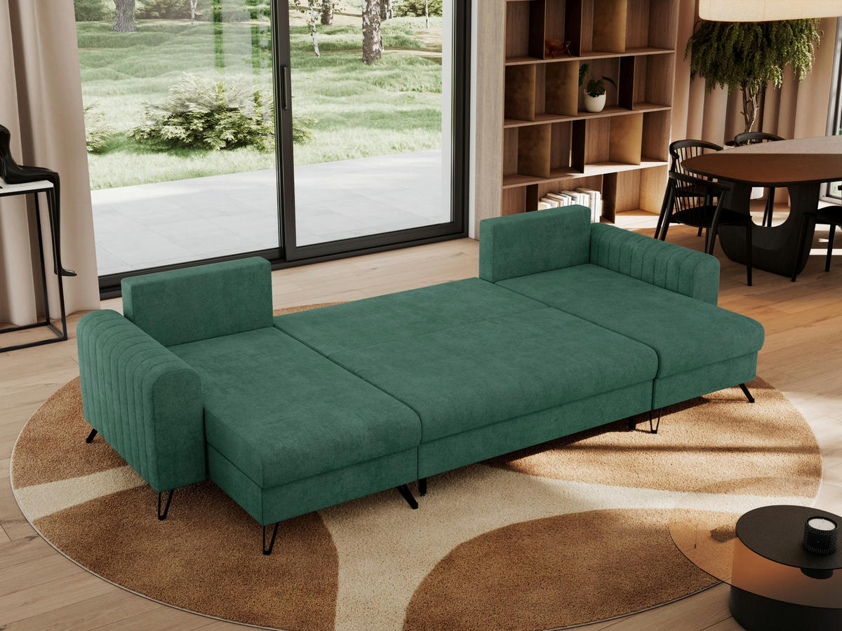 WOHNLANDSCHAFT AXEL U Struktur Grün - Schwarz/Grün, Textil/Metall (312/90/140cm) - MKS