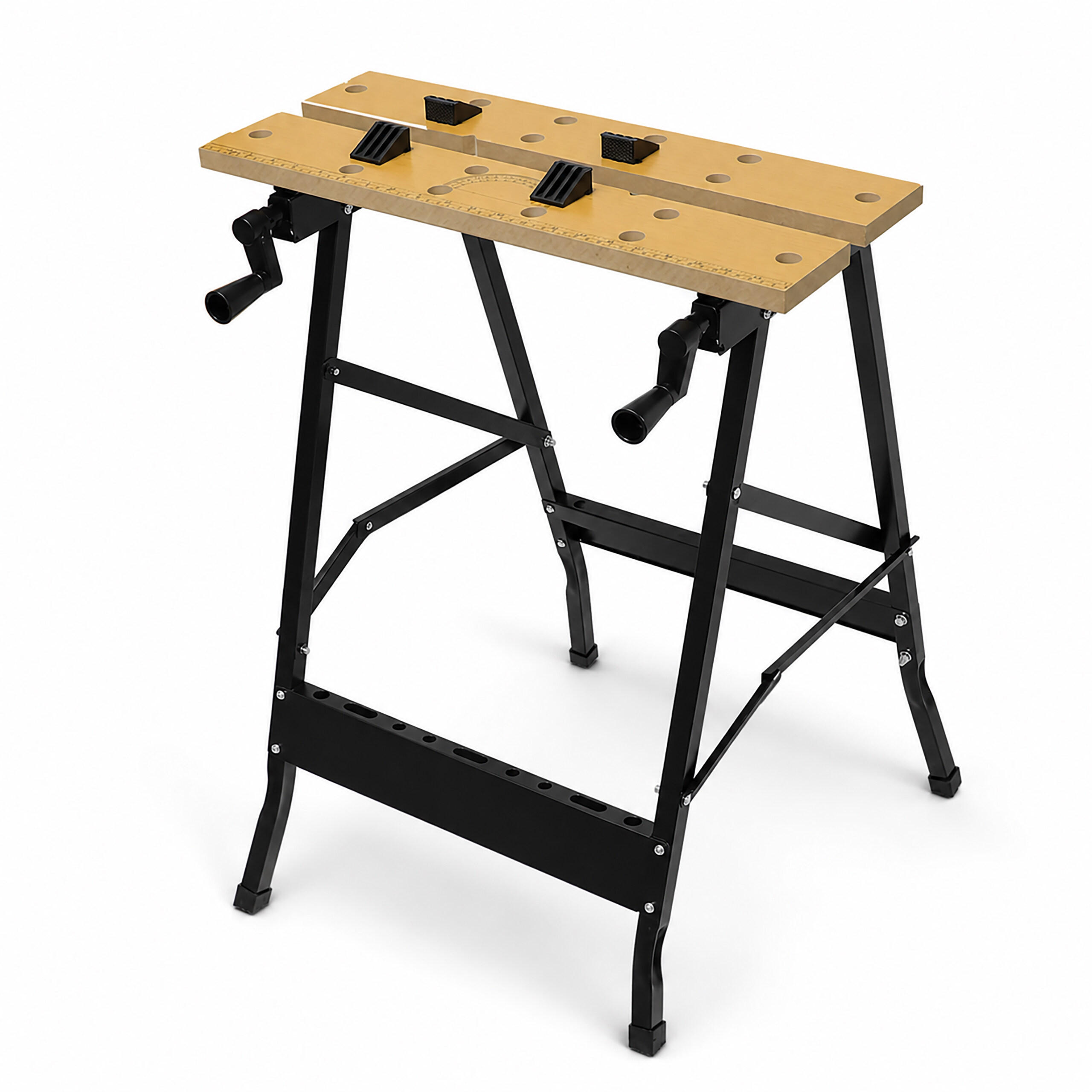 WERKBANK Natur Schwarz klappbar mit Spannbacken Stahl MDF 76 cm - Schwarz, Holzwerkstoff/Metall (56/76/62cm) - Relaxdays