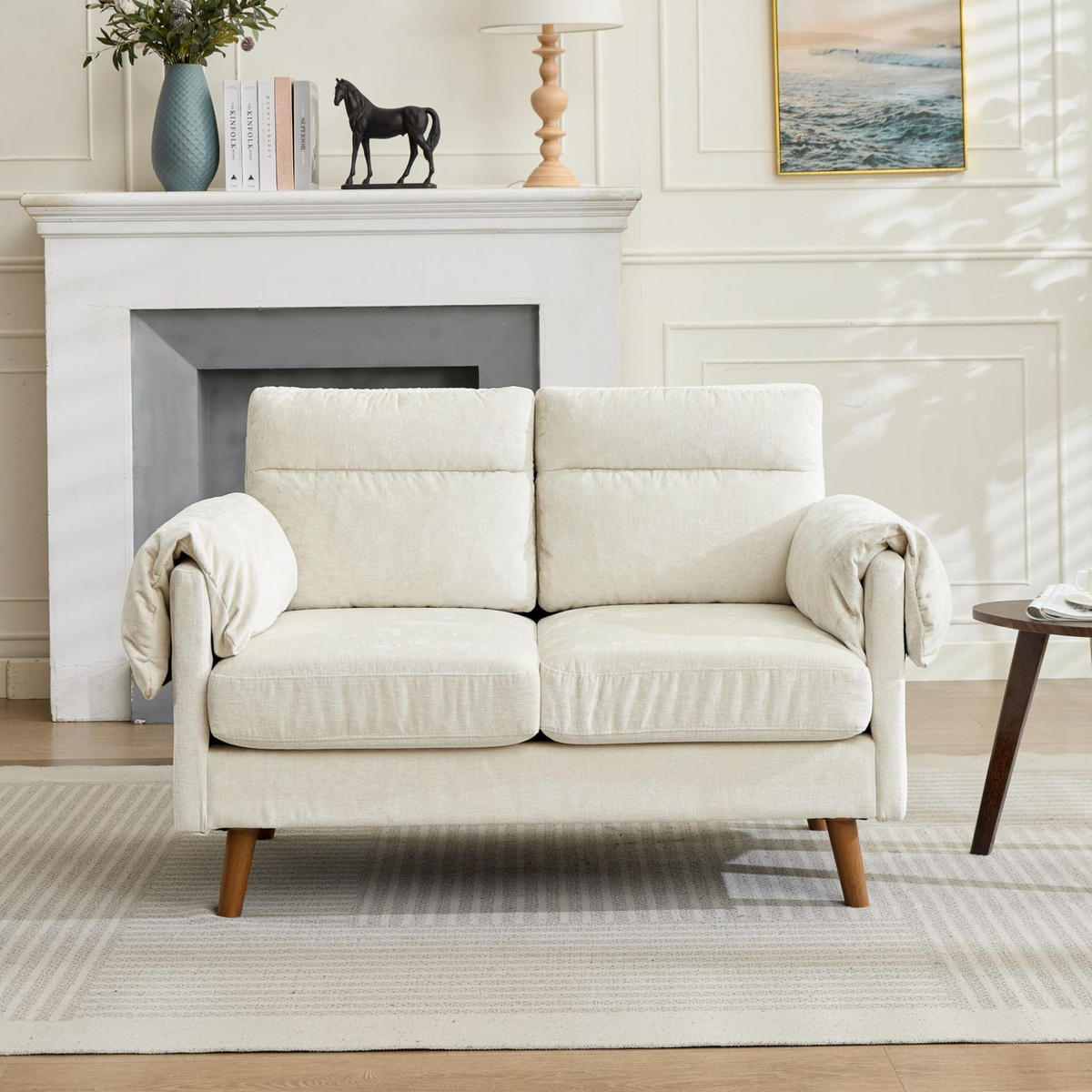 SOFA 2-Sitzer aus Chenille Beige - Beige, Holzwerkstoff (70/85/124cm) - Meubliv