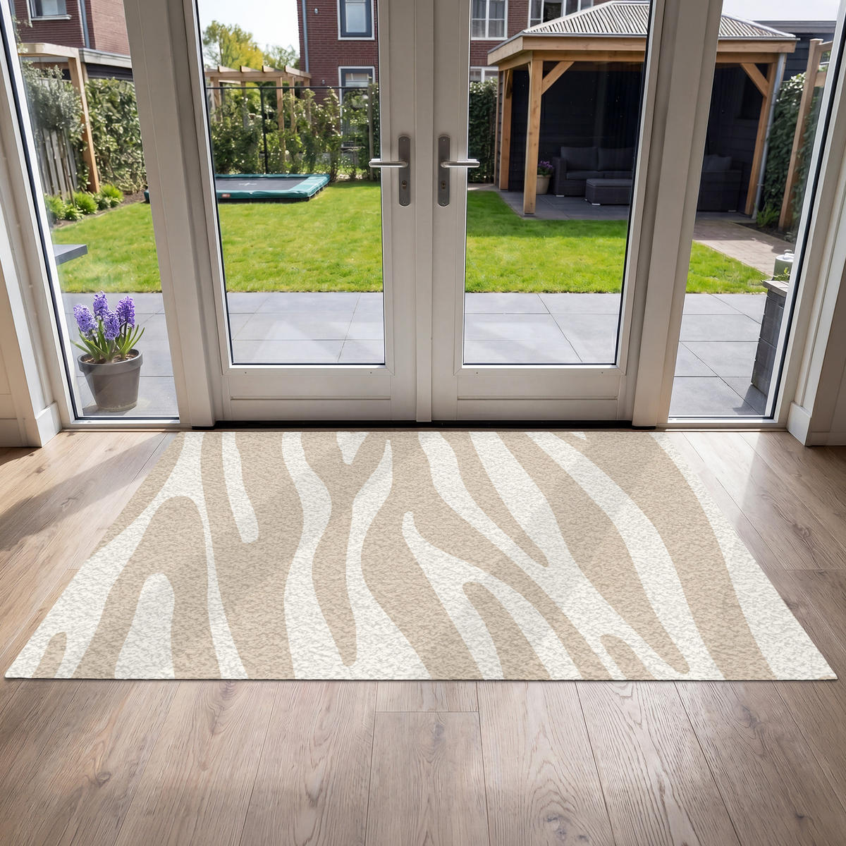 FUSSMATTE Zebramuster - Beige - Weiß - Tiermuster Schmutzfänger 180x120 cm - Beige, Kunststoff (180/120cm) - MuchoWow
