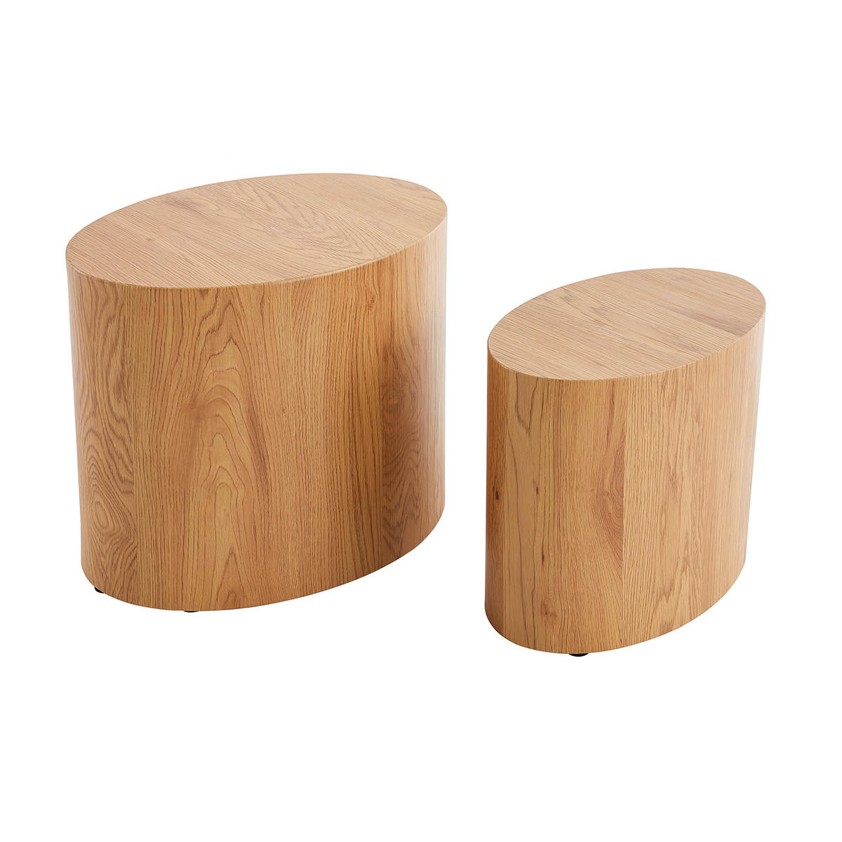 COUCHTISCH Oval Helles Holz 2er-Set WOODY - Hellbraun, Holz (48/33/40cm) - Miliboo