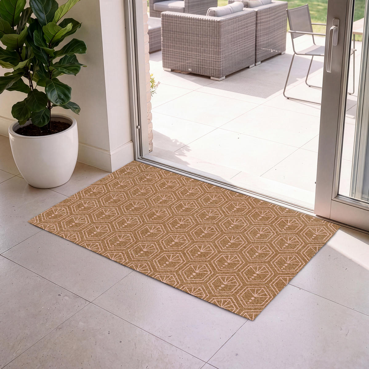 ROHOŽKA Hnědá - Růžová - Geometrická - Vzorovaná 120x80 cm - hnědá, textil/umělá hmota (120/0.4cm) - MuchoWow