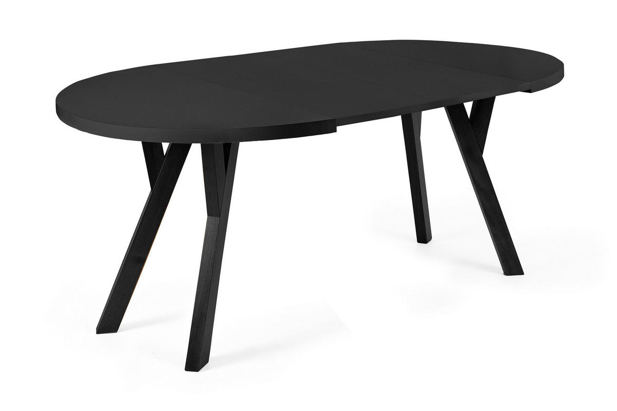 ESSTISCH INDAGA Ausziehbar 100-180cm Rund, mattschwarz - Schwarz Hochglanz/Schwarz, Holz (100/180/75cm) - KONSIMO®