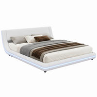BETT Bodenbett 160x200 cm PU Weiß mit LED-Beleuchtung - Weiß, Holz (160/200cm) - Meubliv