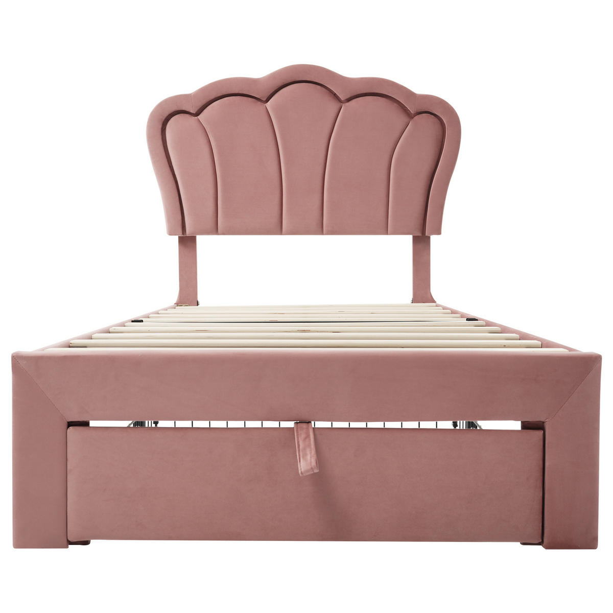 KINDEREINZELBETTEN aus Samt 90x200 cm in Rosa mit LED & Schublade - Rosa, Textil (90/200cm) - Modfu