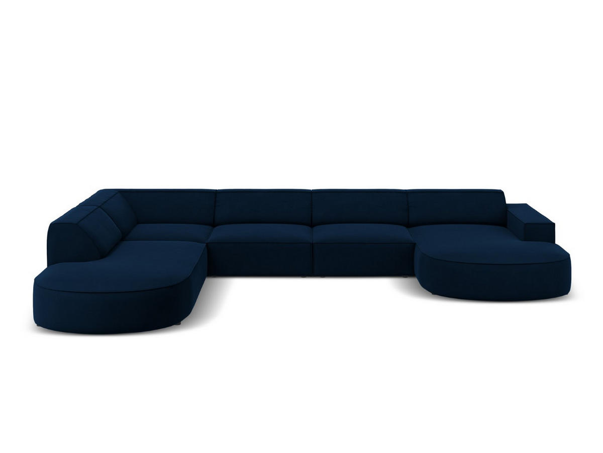 PANORAMASOFA links Jodie aus Samt königsblau 7 Sitzplätze - Blau, Textil (262/70/364cm) - Micadoni