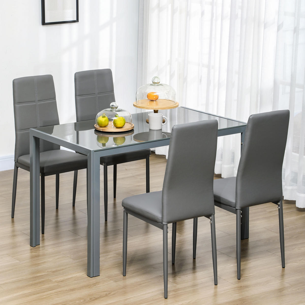 ESSGRUPPE mit 4 Stühlen, Küchentisch mit Kunstlederstühlen, 120 x 70 x 75 cm, grau - Grau, Metall (120/75/70cm)