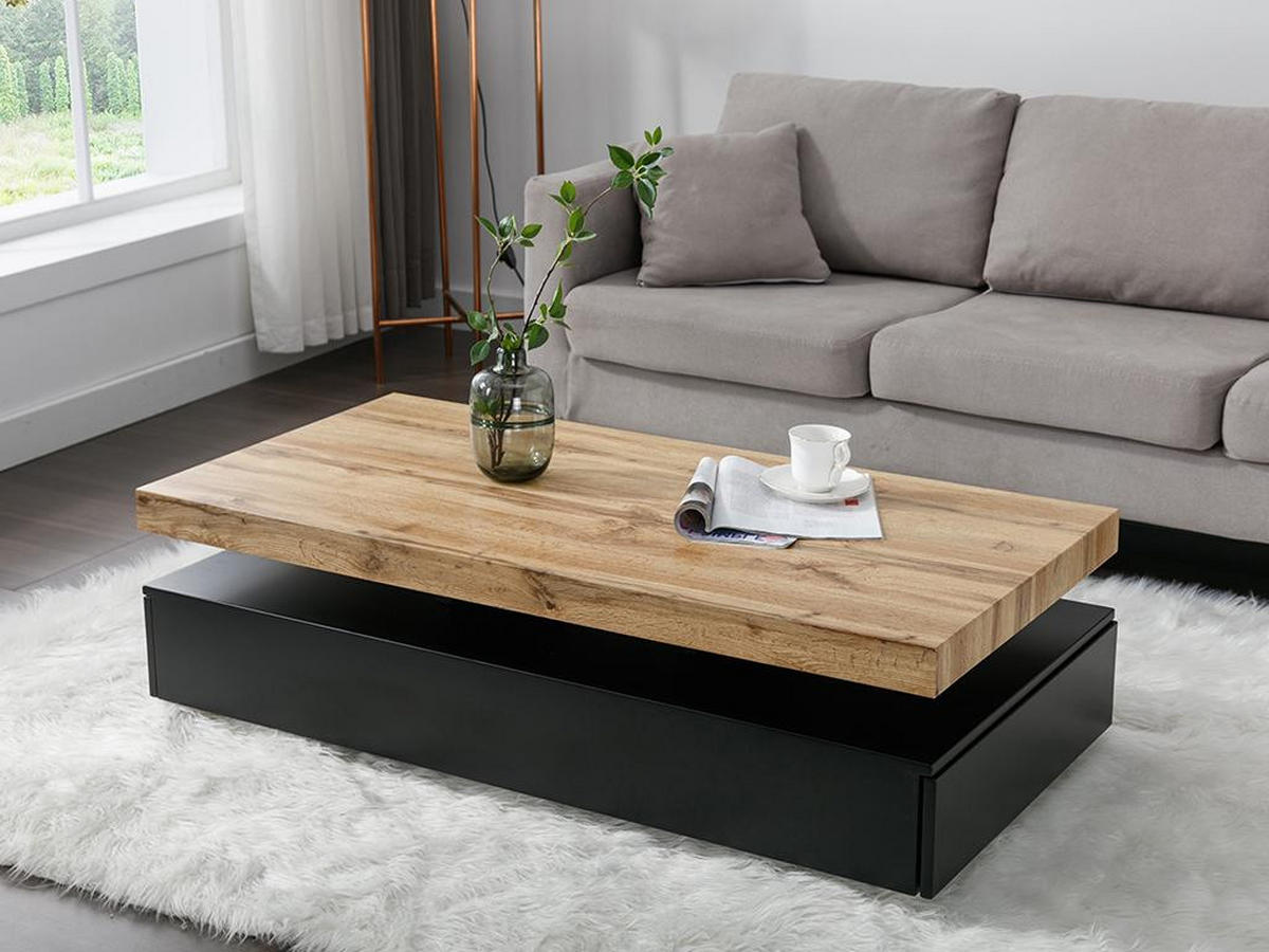 COUCHTISCH mit 2 Schubladen - MDF - Schwarz & Holzfarben hell - FELIX - Schwarz, Holz (120/60/35cm) - Vente-Unique