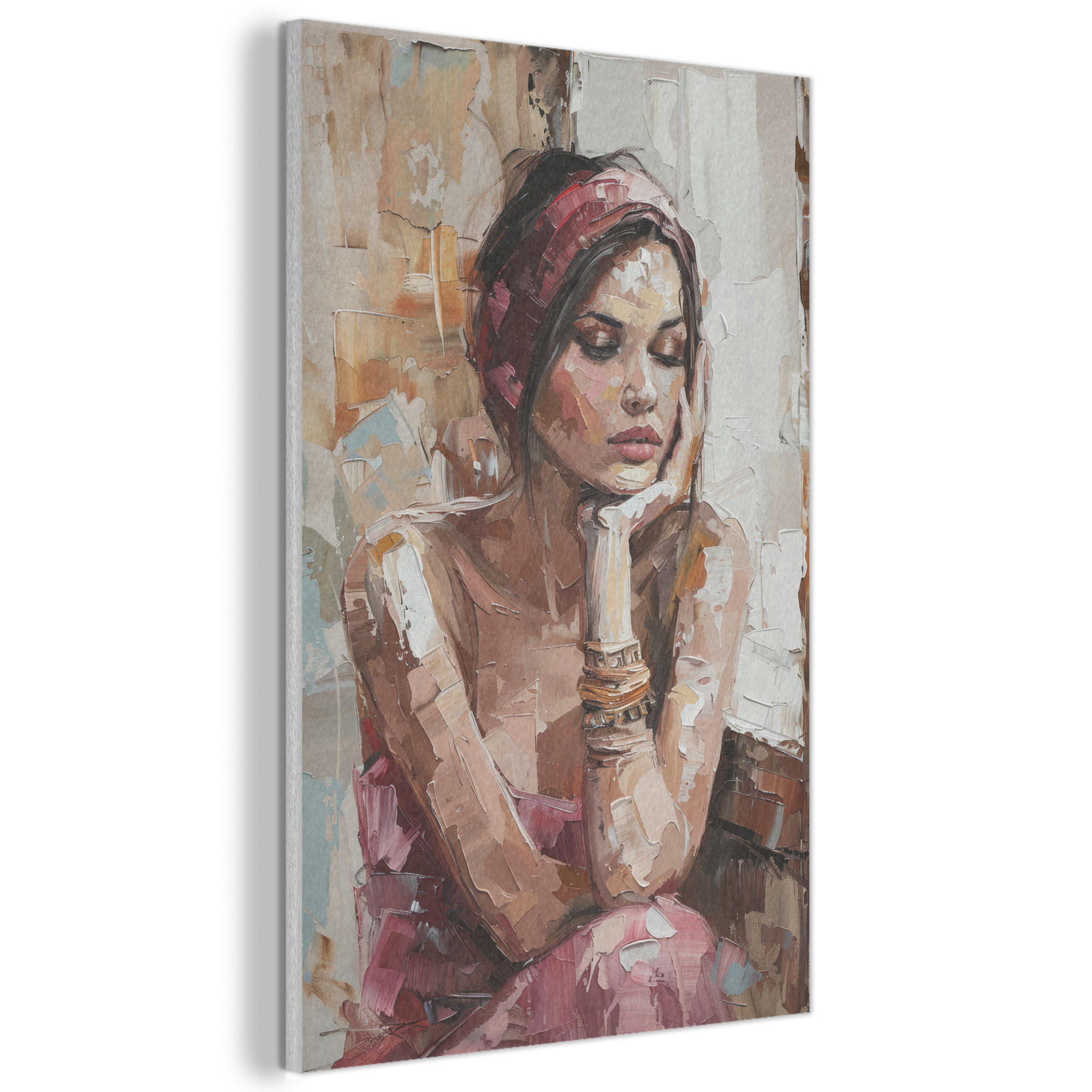 AKUSTIKBILD Frau - Lackierung - Porträt - Modern Wanddeko 60x90 cm - Altrosa, Kunststoff (60/90/0.9cm) - MuchoWow