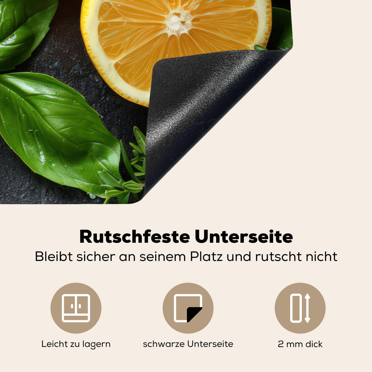 HERDABDECKPLATTE Obst - Grau - Konkret - Orange - Pflanzen Ceranfeldabdeckung 80x52 cm - Anthrazit, Kunststoff (80/52/0.2cm) - MuchoWow