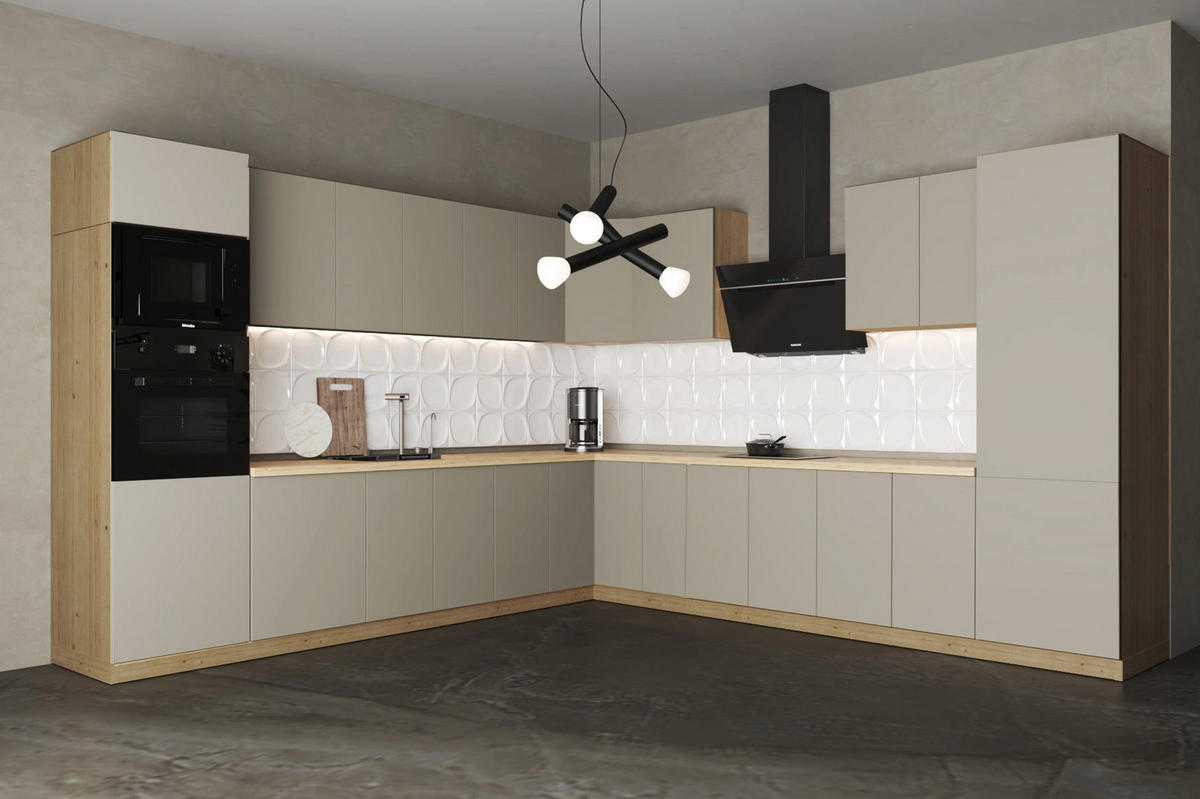 WINKELKÜCHE – Küchenzeile 330 x 340 cm VELORA – KU-S42 – Beige - Beige, Holzwerkstoff (330/212/340cm) - hi-markt