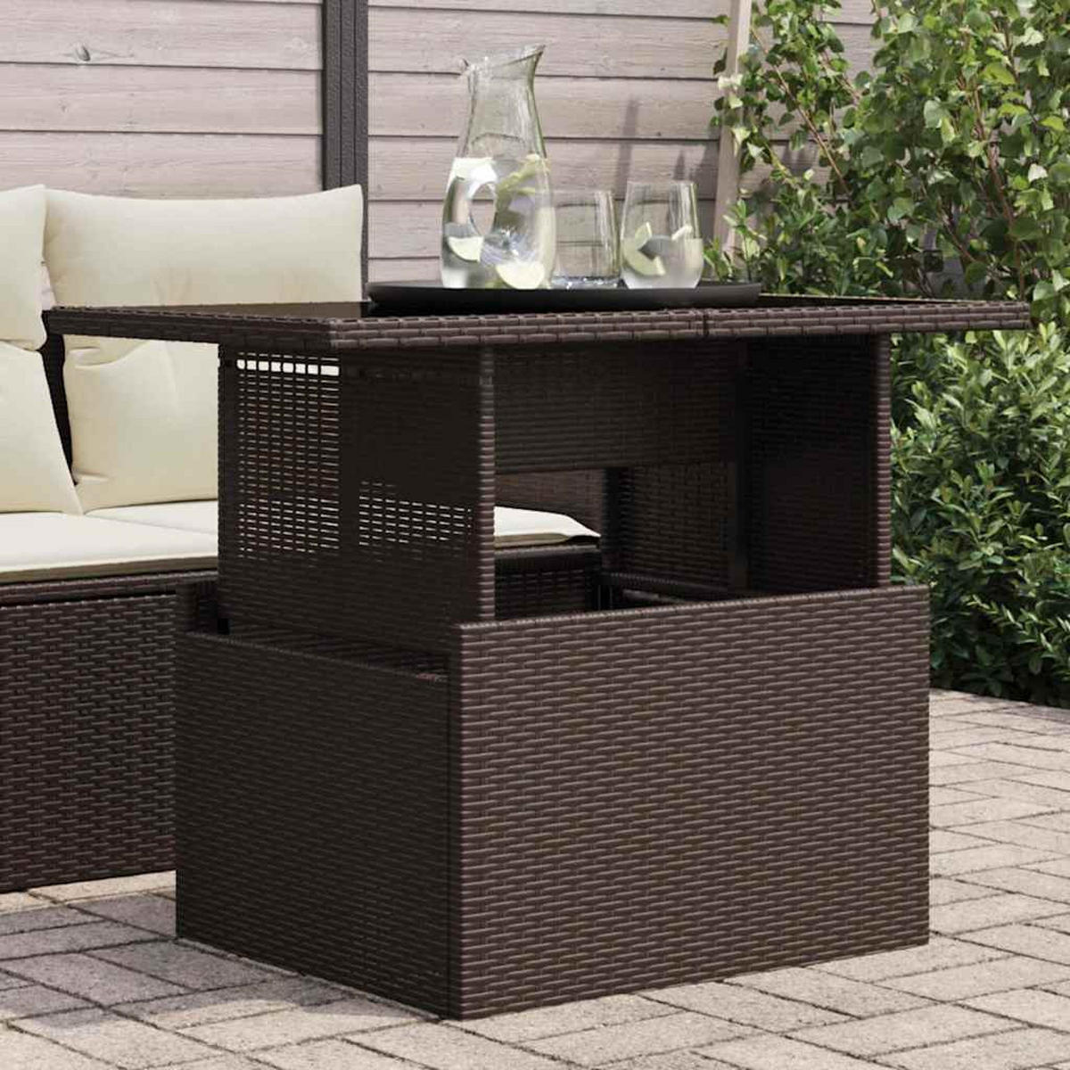 GARTENTISCH Mit Glasplatte Braun 100/55/73 Cm Poly Rattan - Braun, Kunststoff (100/55/73cm) - vidaXL