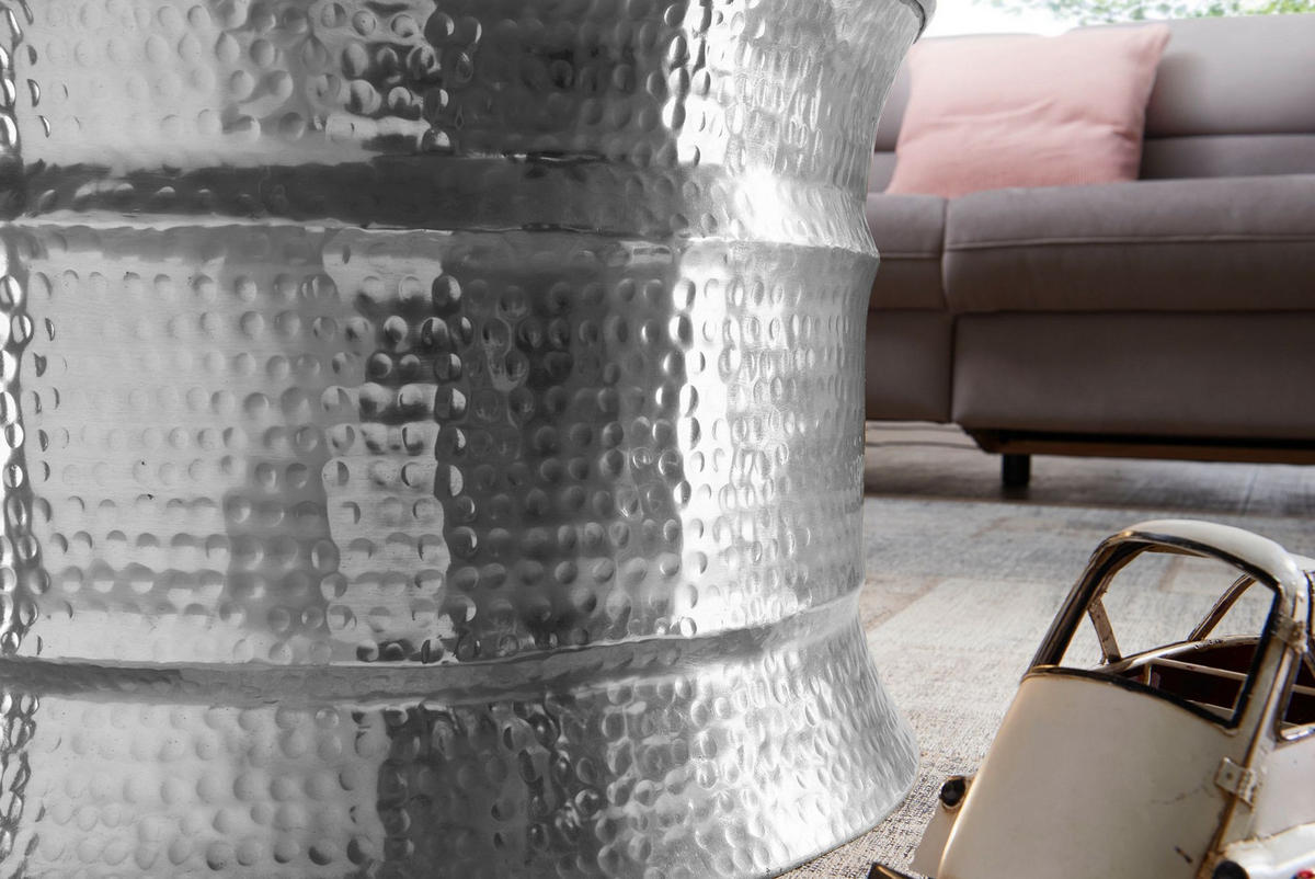 COUCHTISCH orientalisch rund Aluminium Hammerschlag-Look handgefertigt, Silber 62 x 62 x 41 cm - Silberfarben, Metall (62/62/41cm) - KADIMA DESIGN
