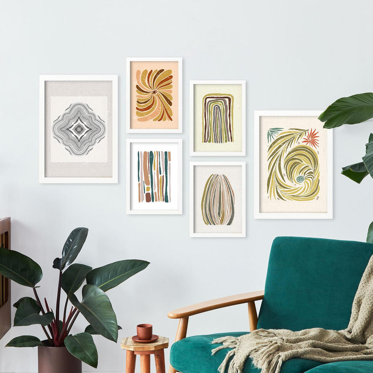 POSTER Set Mit 6 Drucken Von Linien In Der Sammlung Von Ethnischenen Ästhetische Dekorative Rahmen Für Zuhause Wandkunstdruck A3 & A4 Weißer Rahmen - Weiß, Papier (29/3cm) - Nacnic