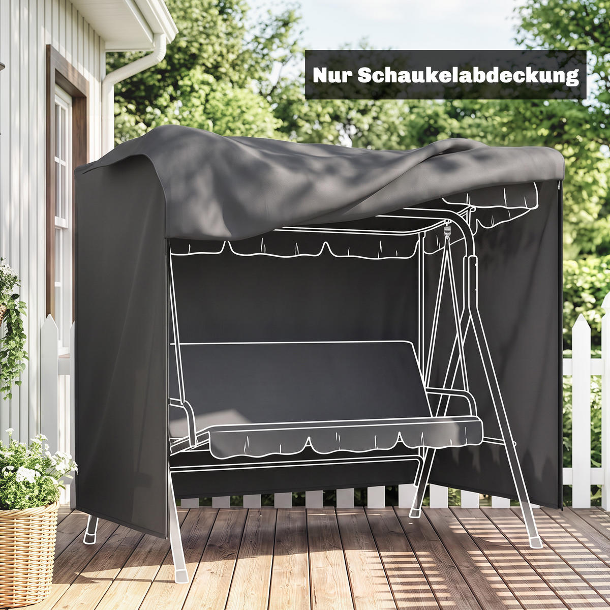 SCHUTZHÜLLE für Hollywoodschaukel aus Polyester Grau - Dunkelgrau, Kunststoff (114/152/177cm) - Outsunny