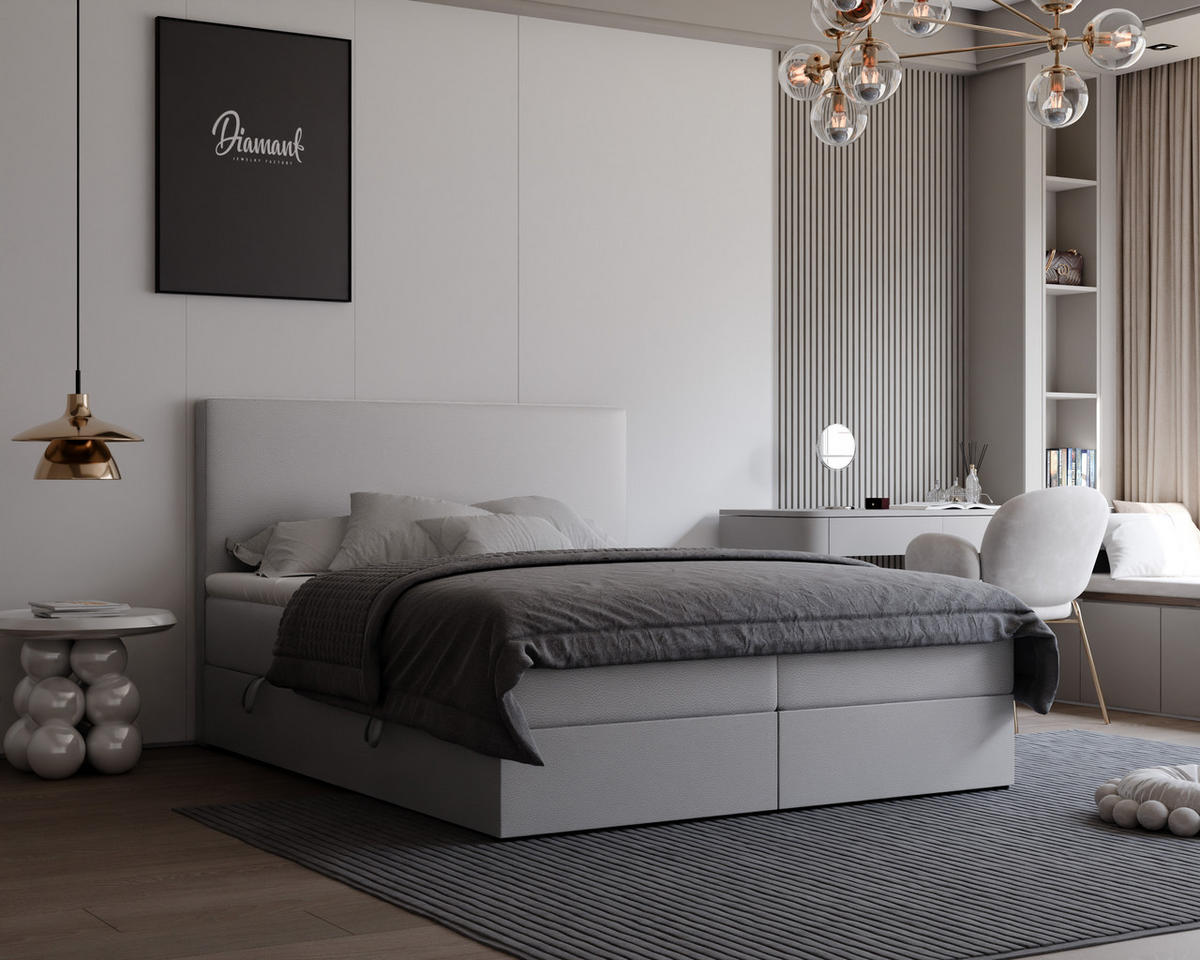 BOXBETT GIULIA 120/200 cm mit Matratze und Topper, Grau - Grau, Textil (120/200cm) - Idohome