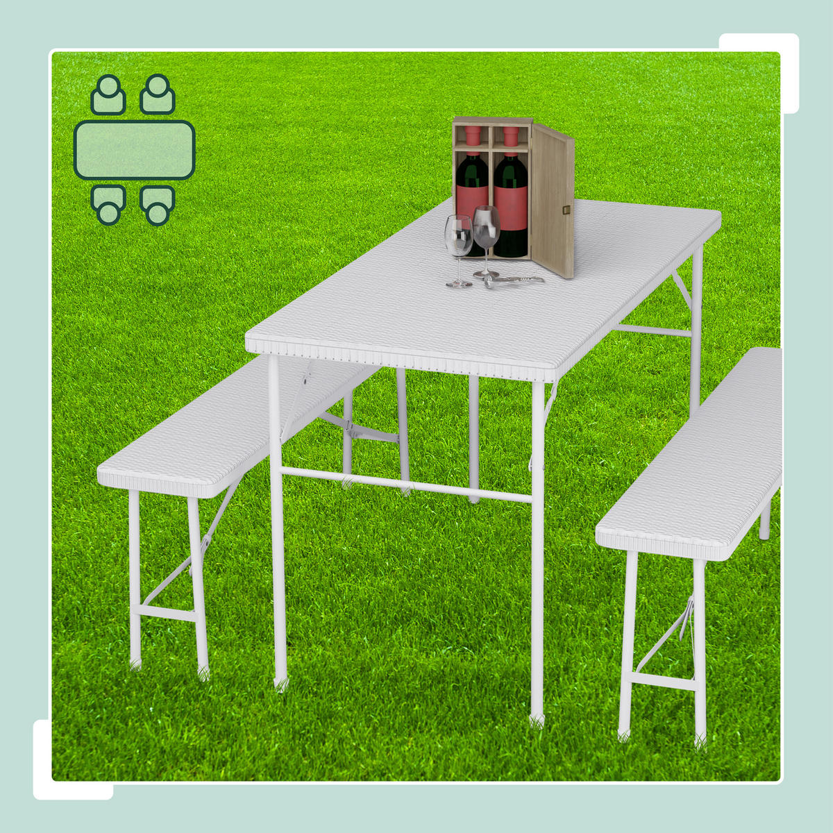 BIERZELTGARNITUR 3-tlg. - Weiß, Kunststoff/Metall - Relaxdays
