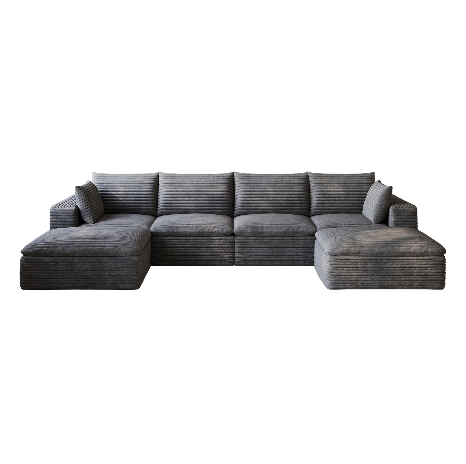 WOHNLANDSCHAFT aus Stoff 340 cm Dunkelgrau mit flexiblem Aufbau und Schaumstoffkomfort - Dunkelgrau, Textil (340/60/160cm) - Modfu