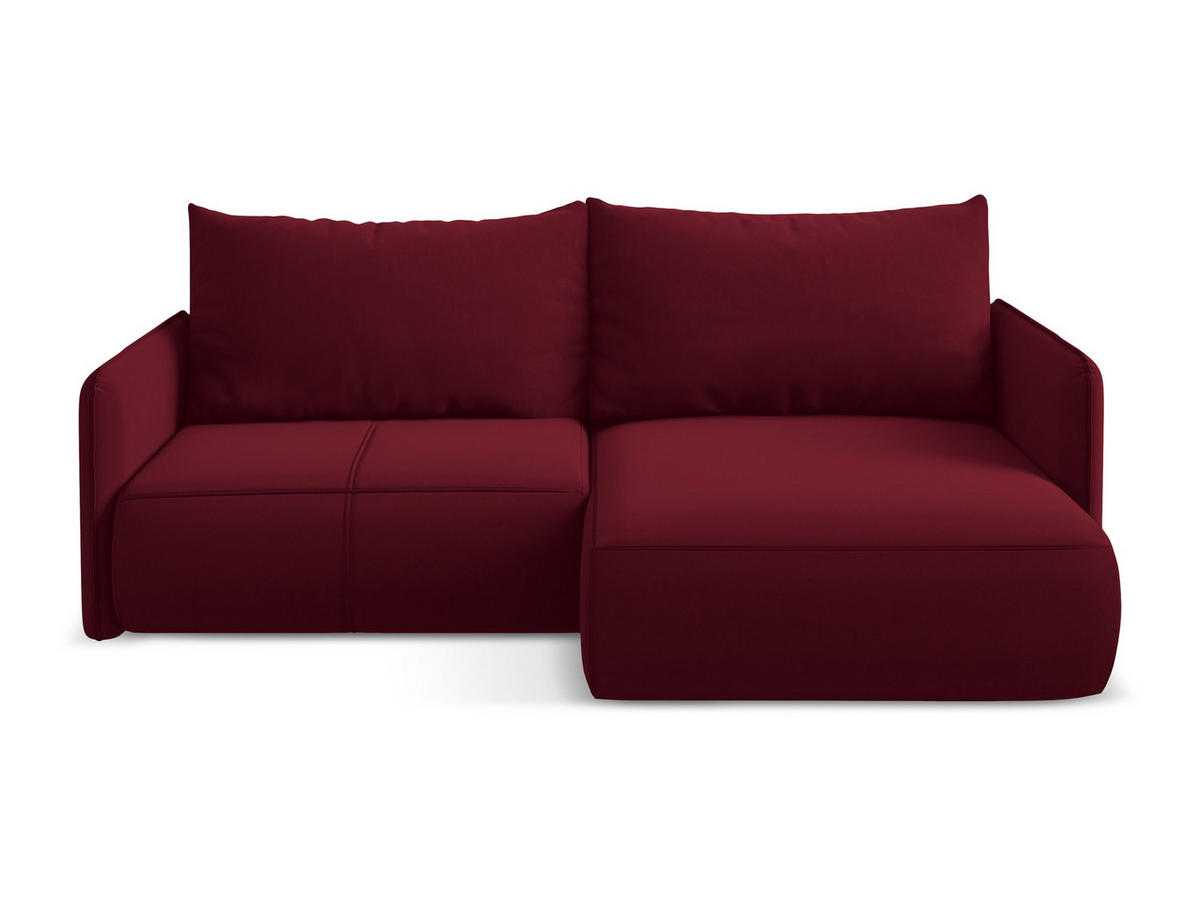 ECKSOFA mit Schlaffunktion Samt Stoff Rot - Bordeaux/Rot, Kunststoff/Textil (207/148cm) - Makamii