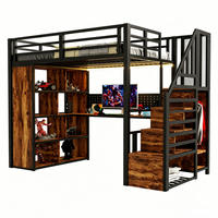 HOCHBETT 90/200 cm mit Stauraumtreppe, Schreibtisch, LED-Beleuchtung und Kleiderschrank, Schwarz - Schwarz, Holzwerkstoff (90/200cm) - Redom