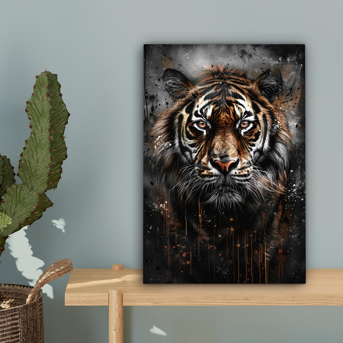 LEINWANDBILD Tiger - Tiere - Porträt - Luxus - Schwarz 20x30 cm - Anthrazit, Textil (20/30cm) - MuchoWow