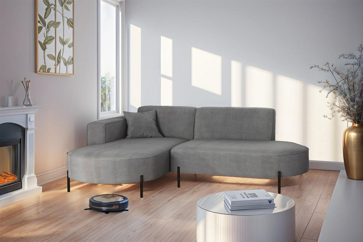 ECKSOFA Valencia Xs - Grau, Holzwerkstoff/Textil (236/165cm) - Fun Möbel