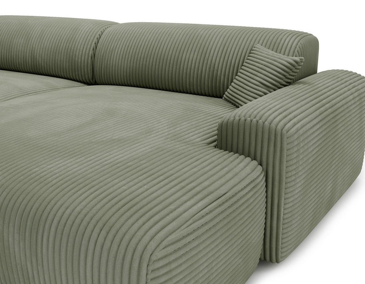 ECKSOFA mit Longchair - Cord - Schwarz/Grün, Kunststoff/Textil (284/178cm) - home24