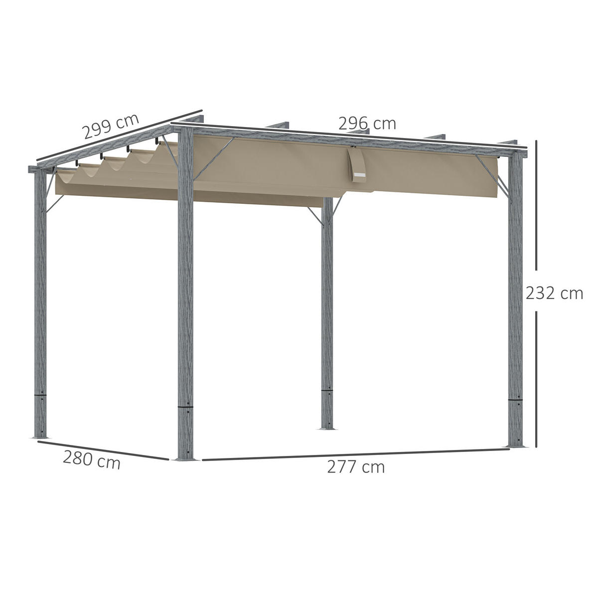 PERGOLA ca. 3x3m, Grau - Grau, Metall (296/232/299cm) - Outsunny