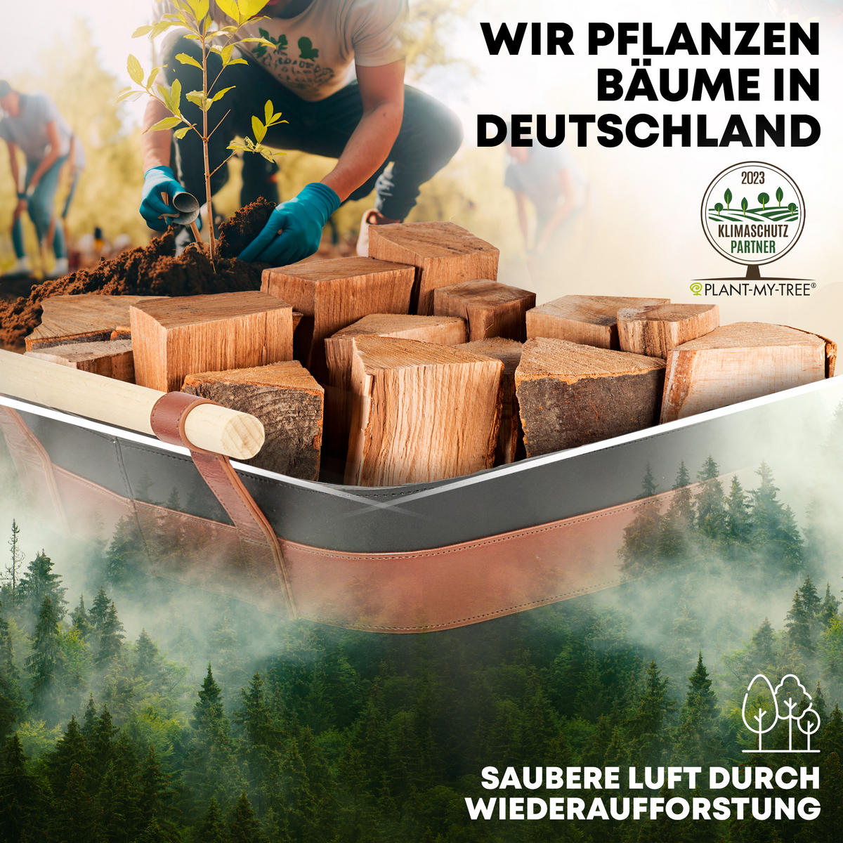 KAMINHOLZKORB LuxeLeather Duo 2er-Set veganes Leder mit ausreißsicheren Holzgriffen 50/40/35 cm - Schwarz, Kunststoff (40/35/50cm) - OAKAGE