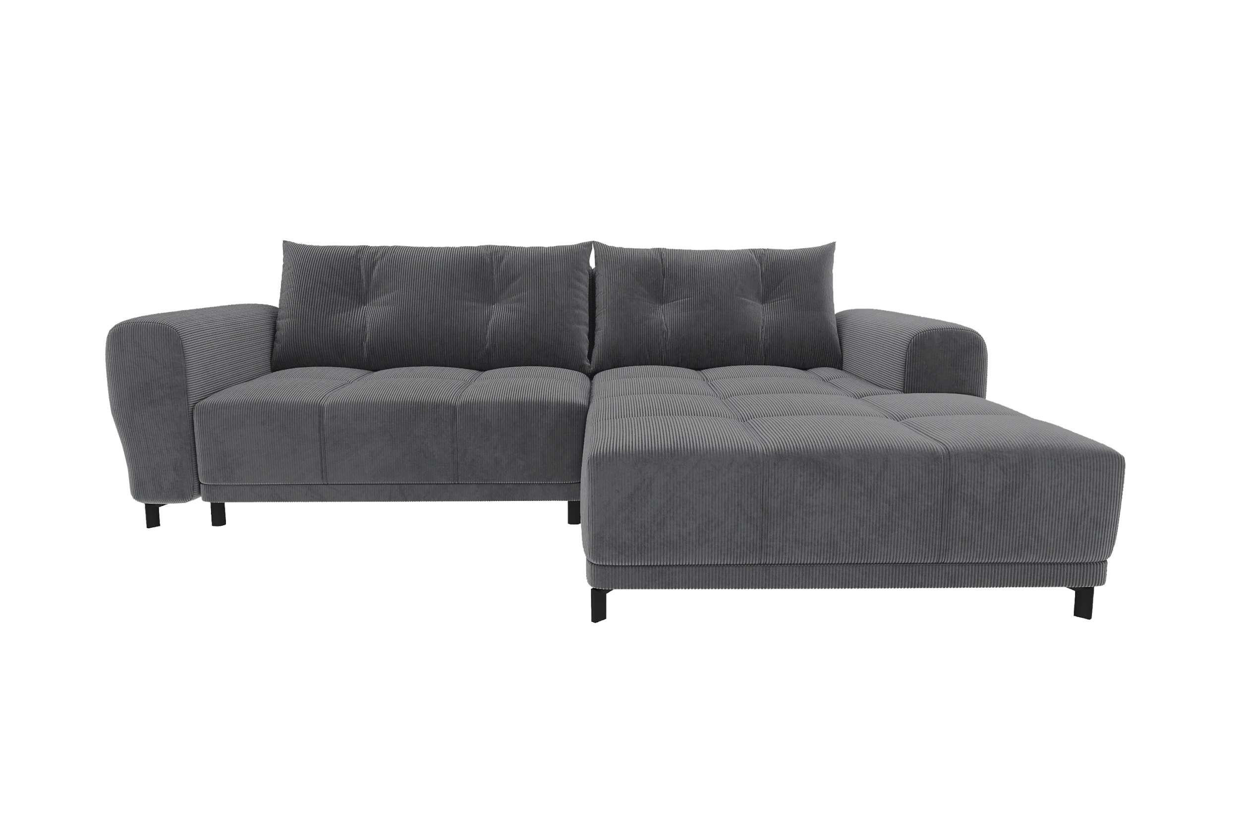 ECKSOFA Massimo Cordstoff Graphitfarben inkl. Schlaffunktion Rechts - Schwarz/Graphitfarben, Textil/Metall (246/177cm) - 99rooms