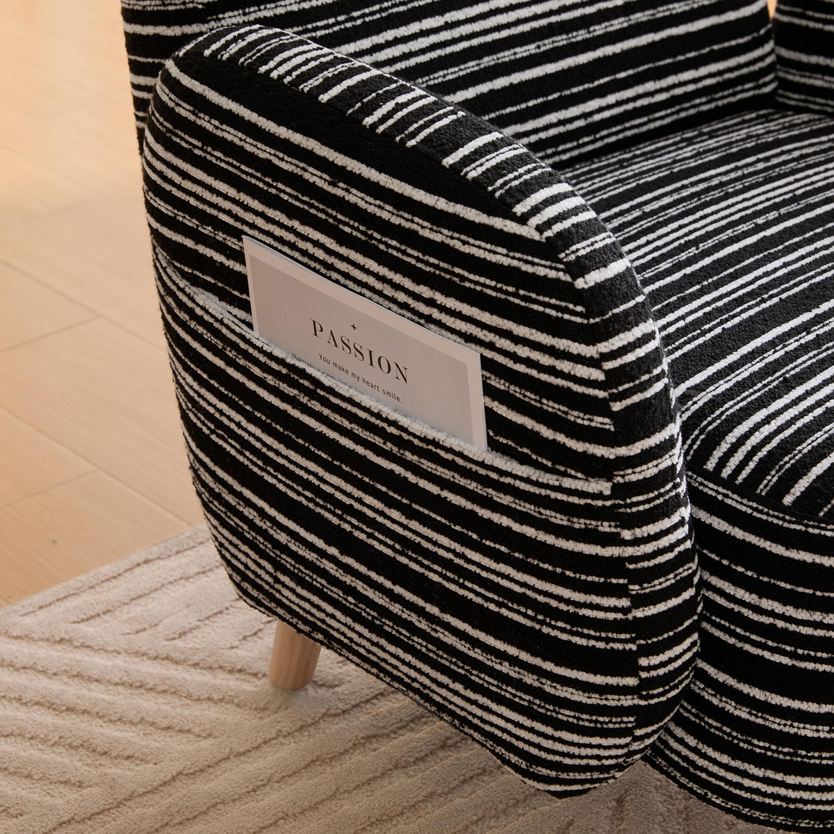 SESSEL Bouclé Schwarz mit Seitentasche - Schwarz, Holzwerkstoff/Textil (77/87/81cm) - WISHDOR