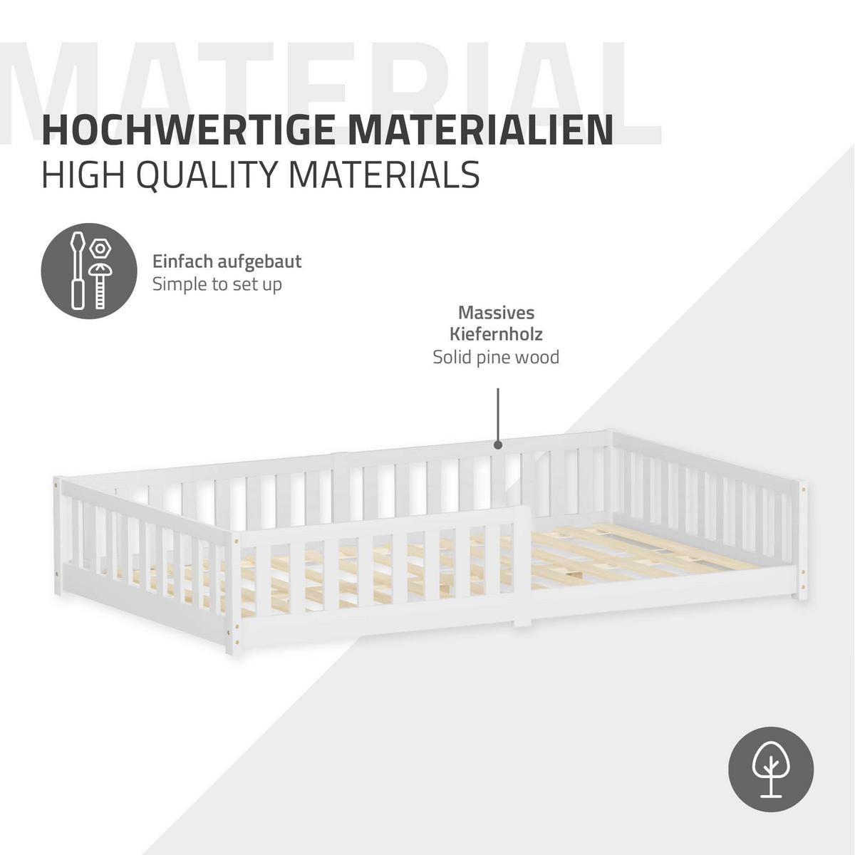 KINDERBETT 120x200 cm Weiß aus Kiefernholz - Weiß, Holz (200/120cm) - ML-DESIGN