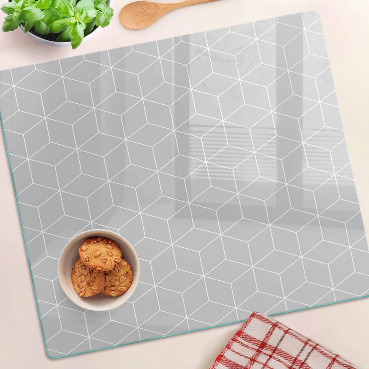GLASPLATTE 60x52 cm Geometrische Figuren - Grau, Glas (60/0.4/52cm) - TULUP
