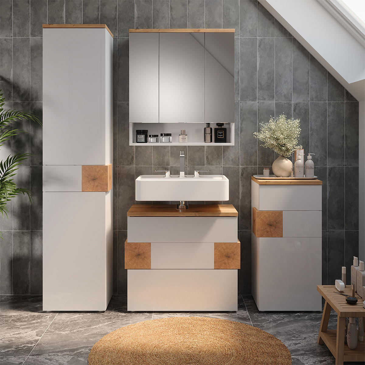 WASCHBECKENUNTERSCHRANK Eden Weiß 70 x 64.5 cm mit 2 Schubladen - Weiß/Eiche Artisan, Holzwerkstoff (70/64.5/37cm) - Vicco