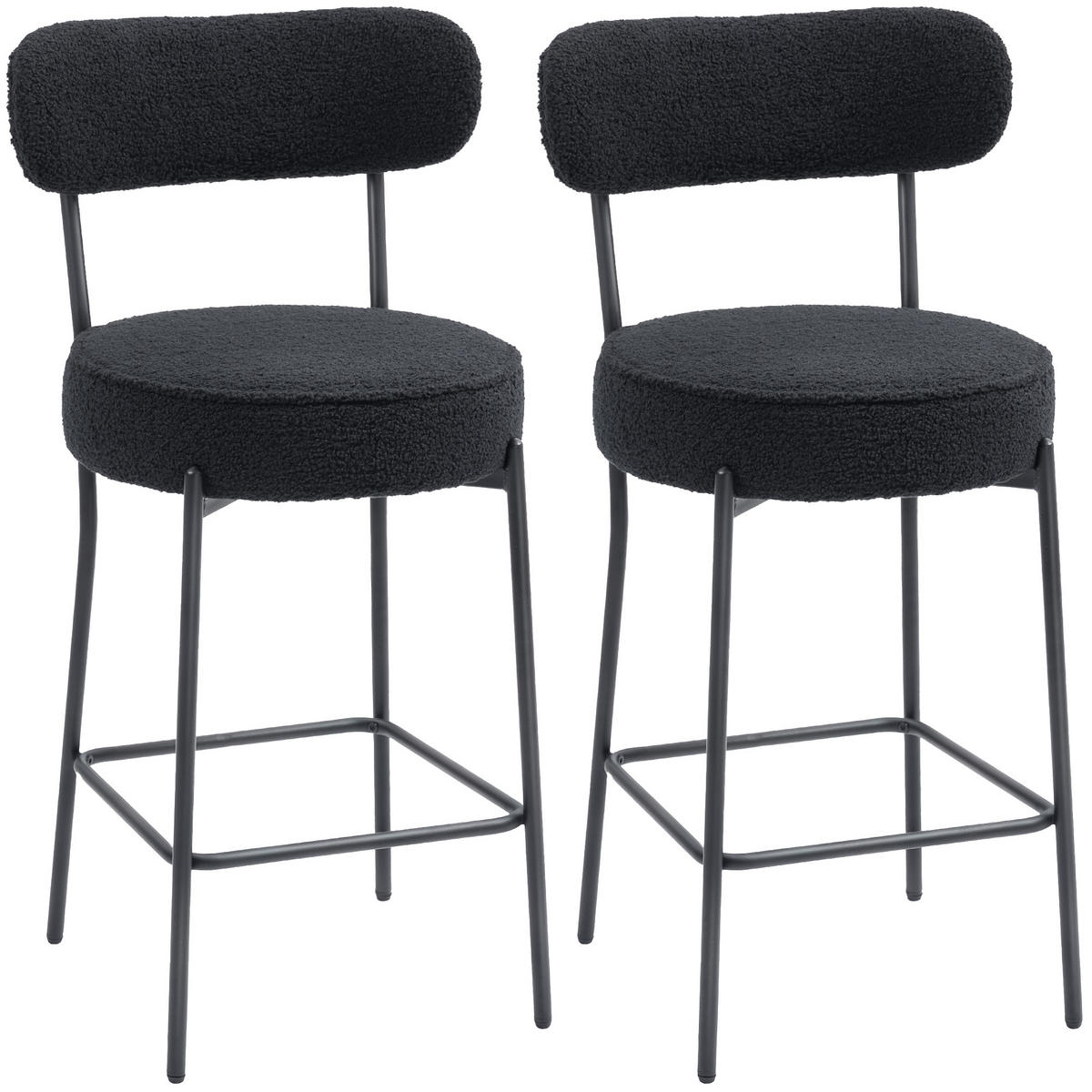 BARHOCKER 2er-Set DE-14786 gepolstert mit Fußstütze Schwarz - Schwarz, Metall (52/95/49cm) - ComfortXL