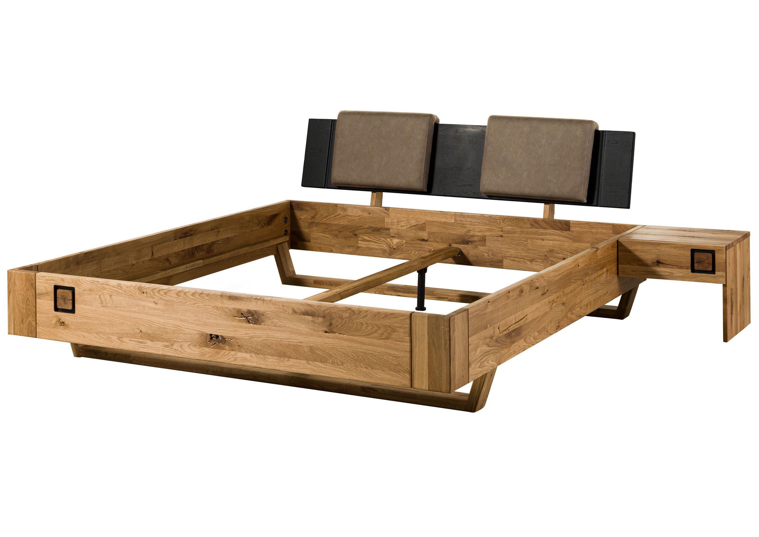 BETT mit Nachttisch Massivholz Wildeiche 160 x 200 x 86 natur KITZBÜHEL #261 - Braun, Holz (160/200cm) - Massivmoebel24